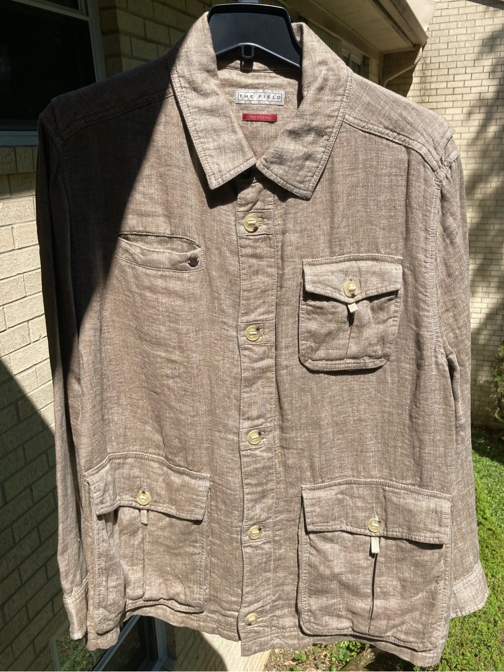 The Field Made in Portugal Men's 100% Linen Jacket Tan Brown Utility Shacket XL